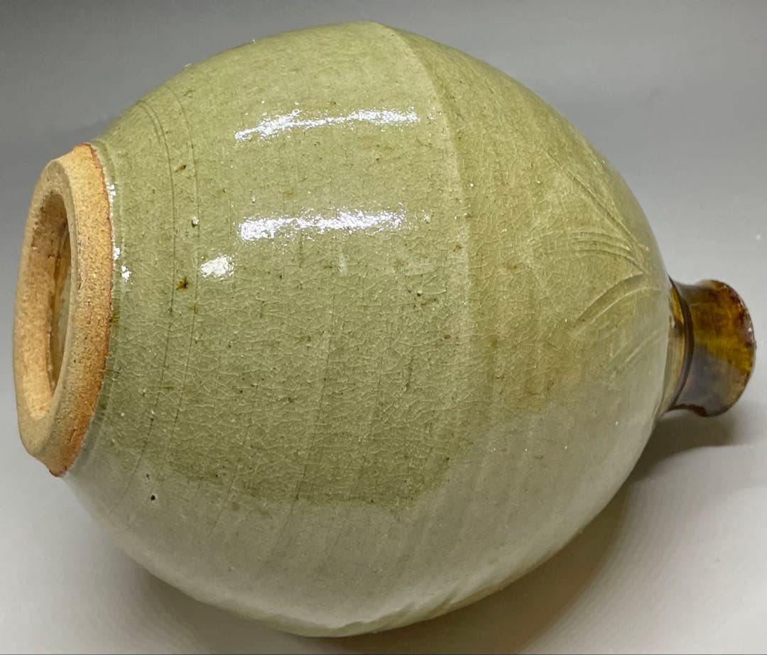 人間国宝　濱田庄司　葉文瓶　花瓶　益子焼　C9258