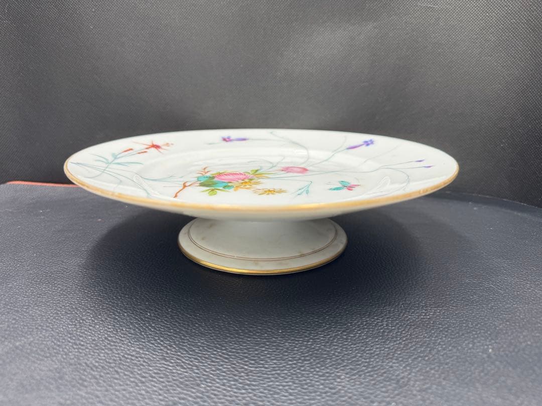 フランス　アンティーク　ハンドペイント　アザミ？花柄　高台②