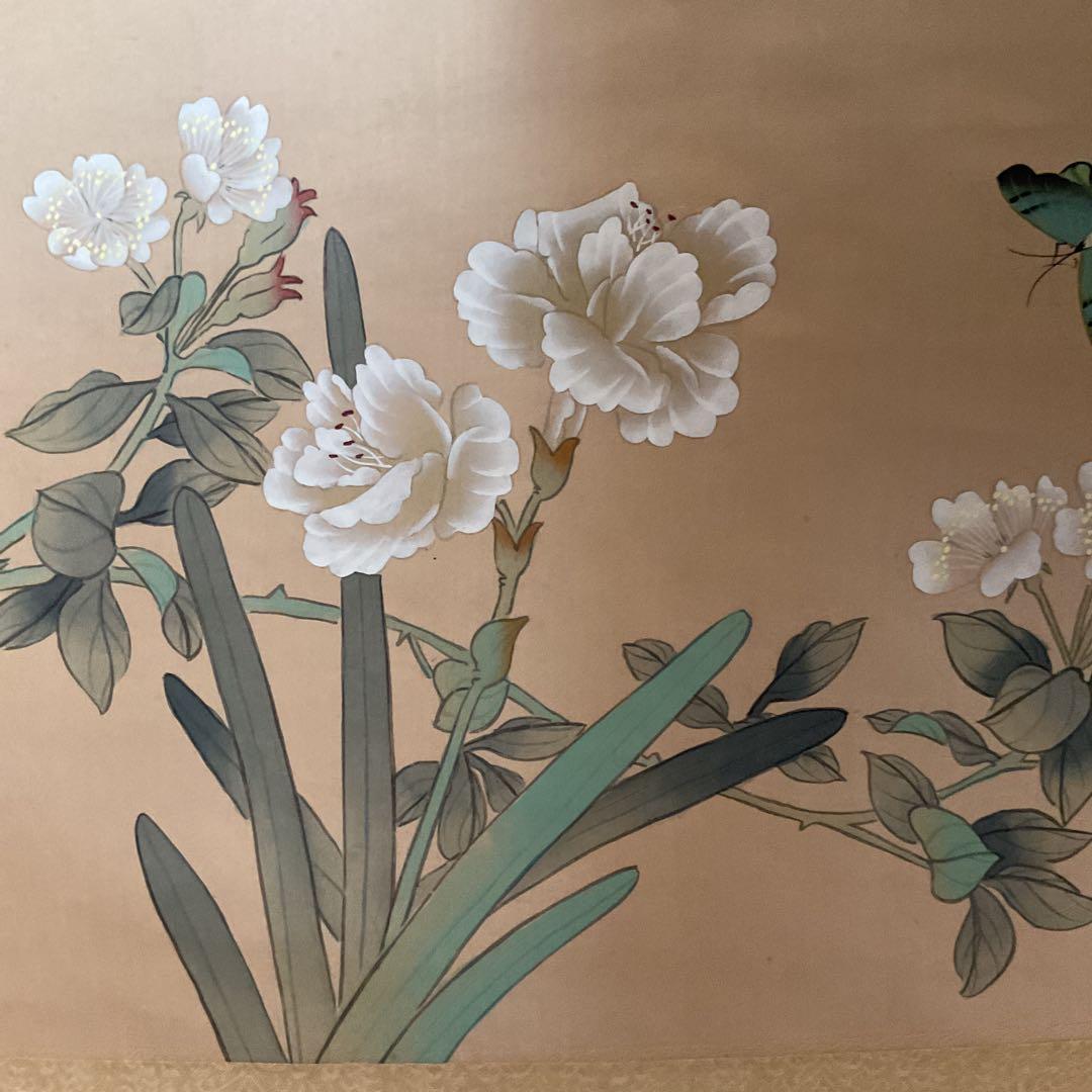 作者不詳 絹本彩色画 《 花 蝶 図 》 中国画　紙収納箱