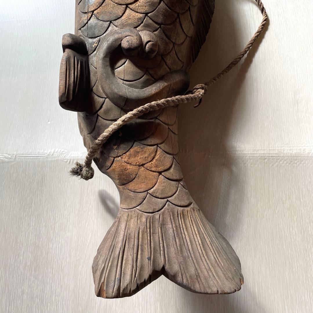 自在鉤 鯉 木彫り 古民具 アンティーク インテリア　和インテリア　昭和レトロ