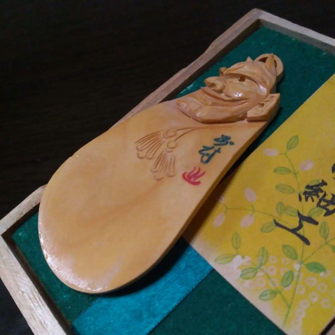 専用木箱付宝物コレクション天然木本つげアート工芸品般若はんにゃハンニャ彫刻靴べら