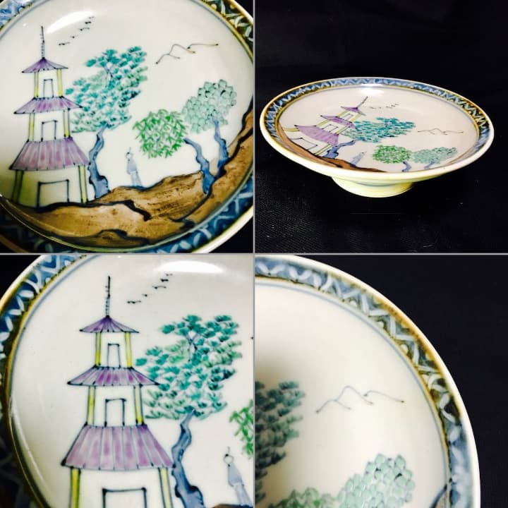 有田焼　5代　佐藤走波　染錦　高台5寸皿　15.5㎝