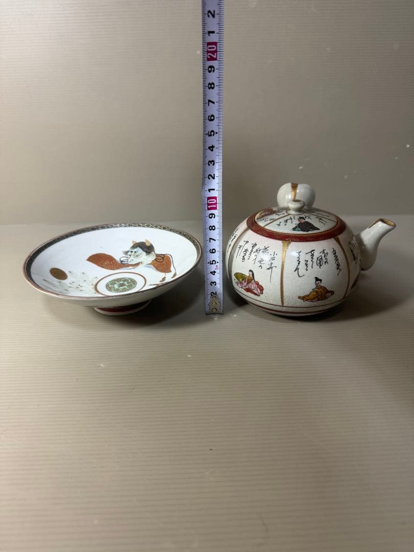 2382 九谷焼　百人一首急須1客　鉢1客　時代物