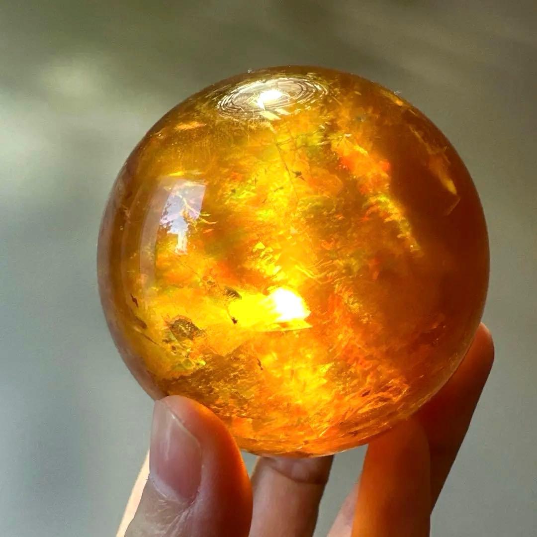 高品質　カルサイト　ゴールデンカルサイト　スフィア　琥珀　6.6 虹　ハニー