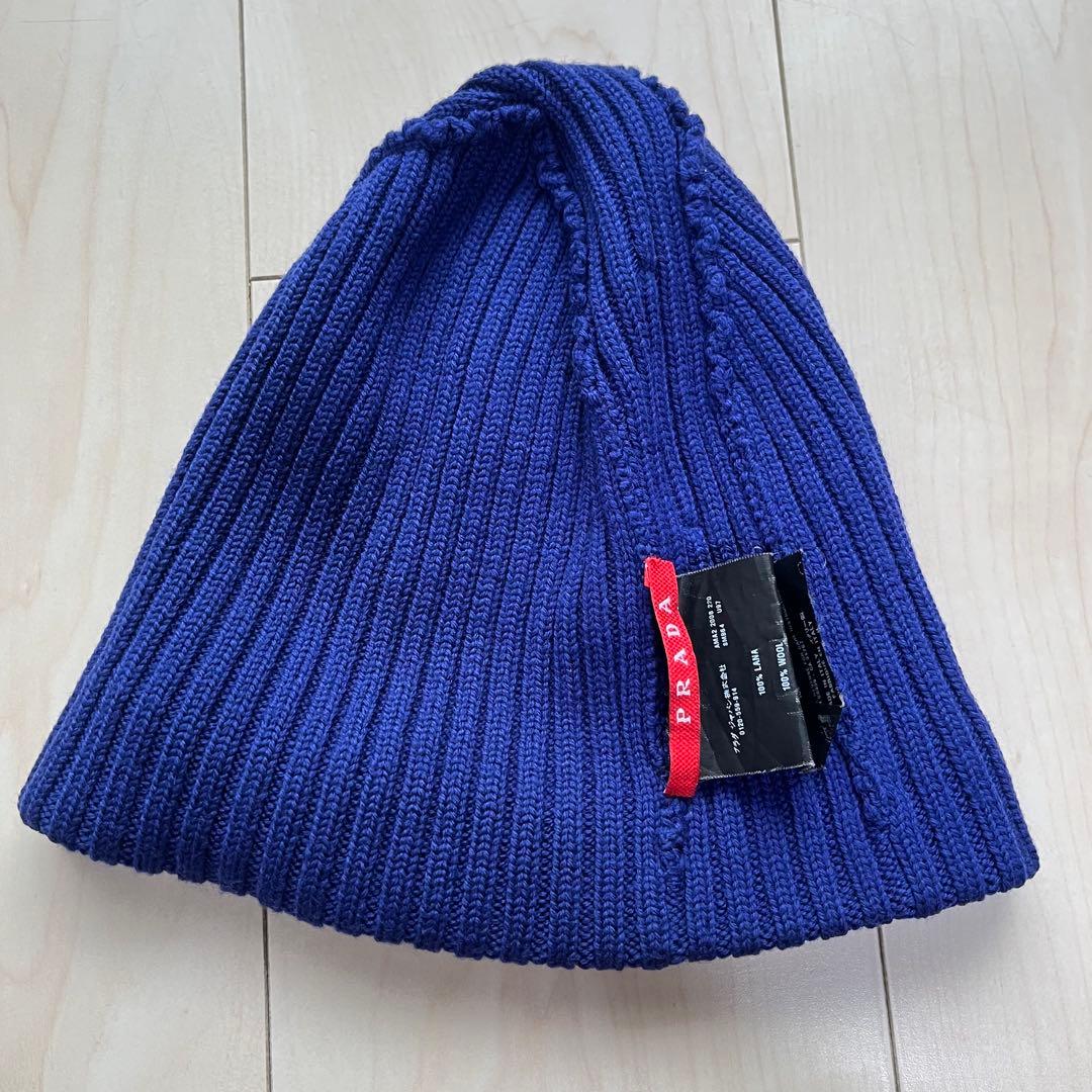 PRADA SPORTSプラダスポーツ ニットキャップ ニット帽 ウール　青