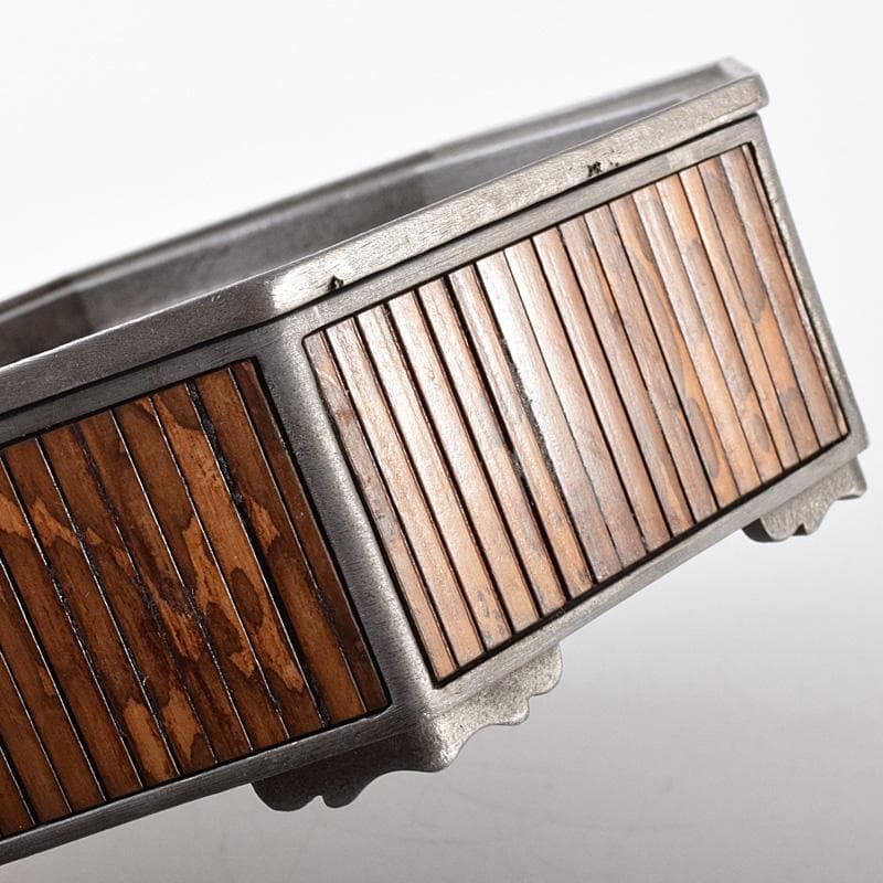 中国　古銅　漢詩花刻　斑竹細工　八角香炉　在銘　U　R7587