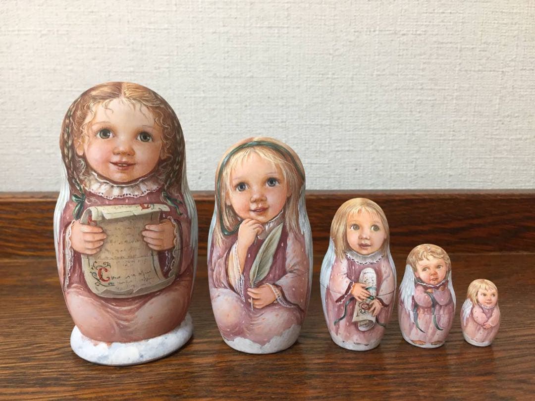 ロシア雑貨☆天使マトリョーシカ 『巻物と羽ペン』(5P)リダ工房