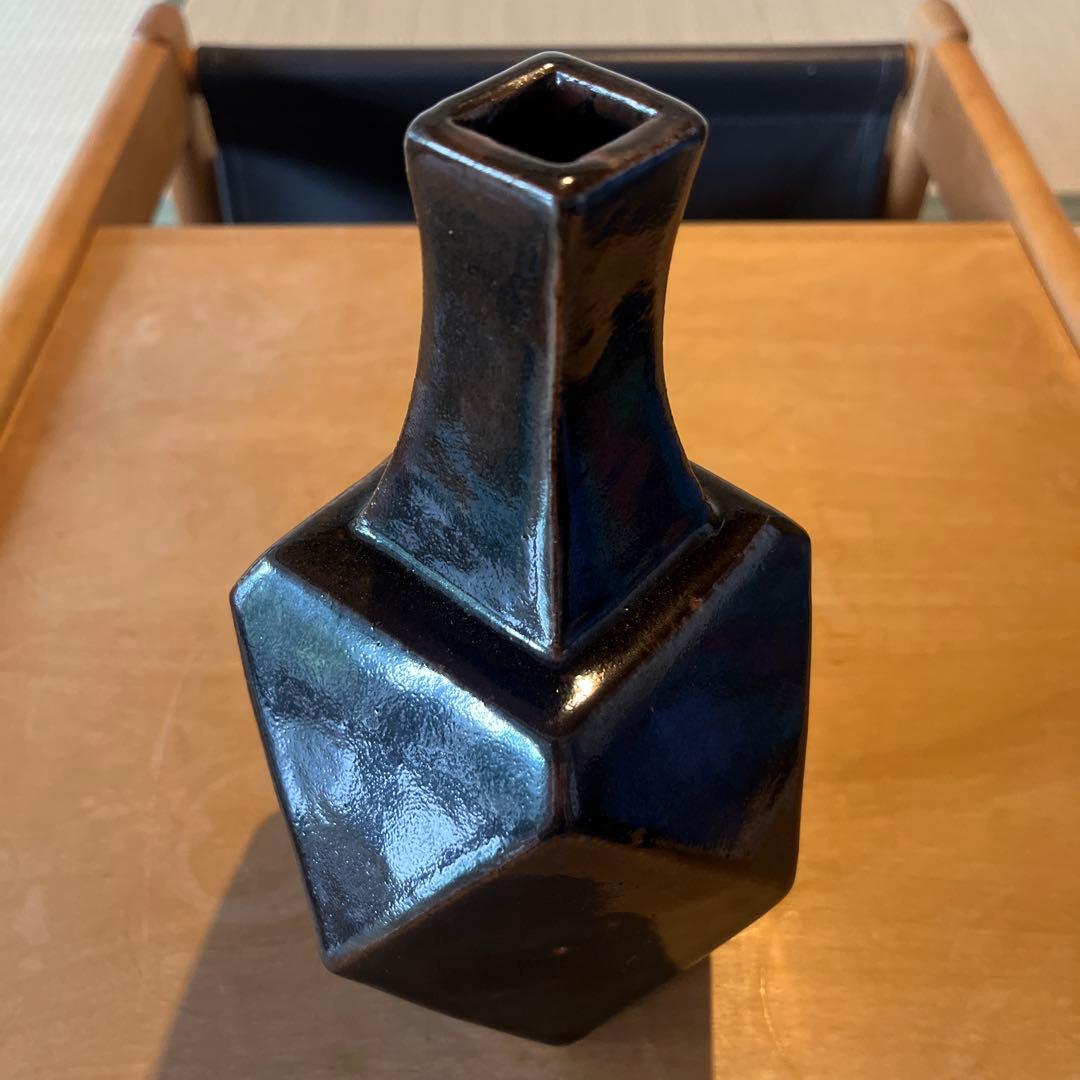 濱田晋作 浜田晋作 黒釉面取花瓶 花瓶 壺