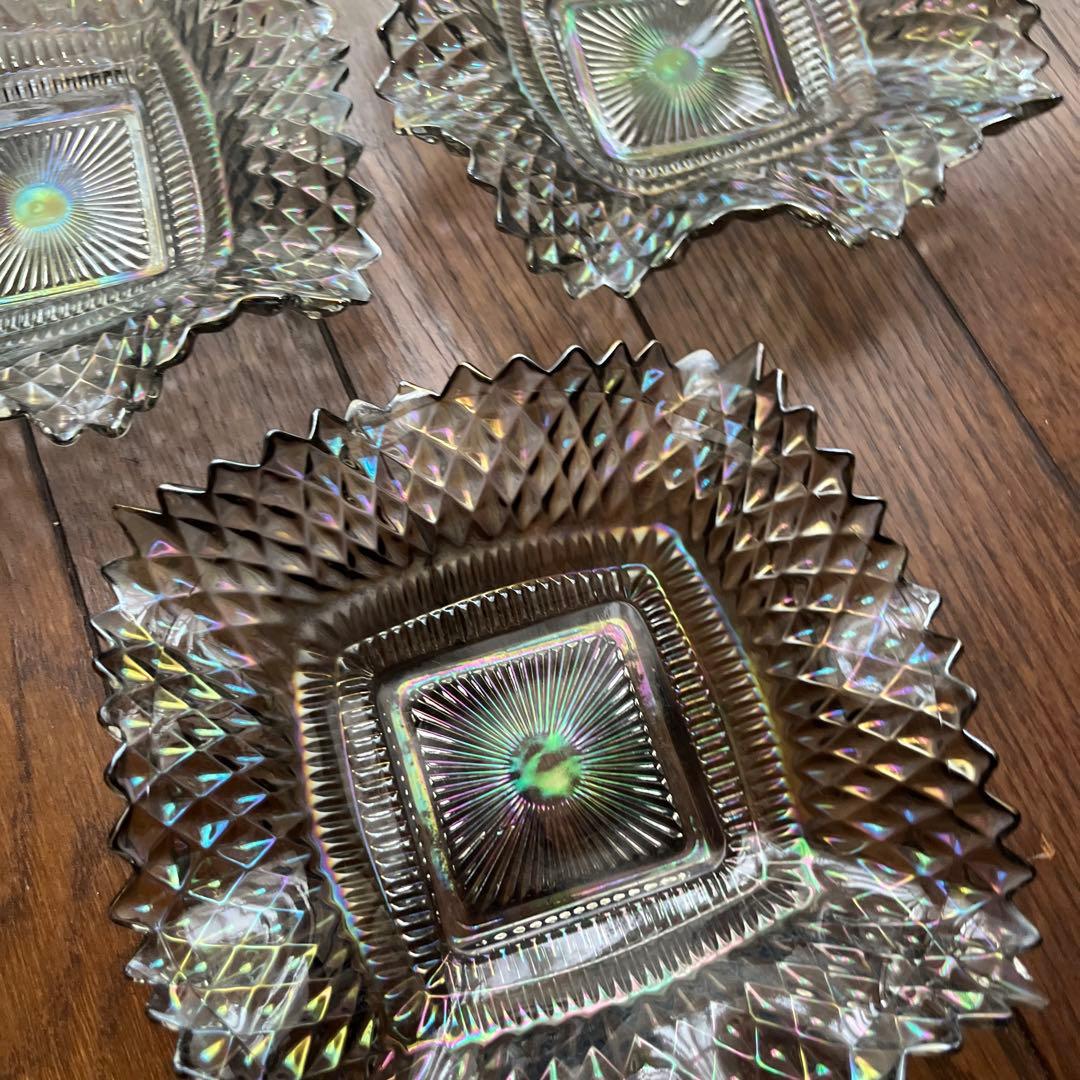 最終処分特価ミラーガラスカーニバルガラス？変形ガラス鉢五個セット光で変わる色表情