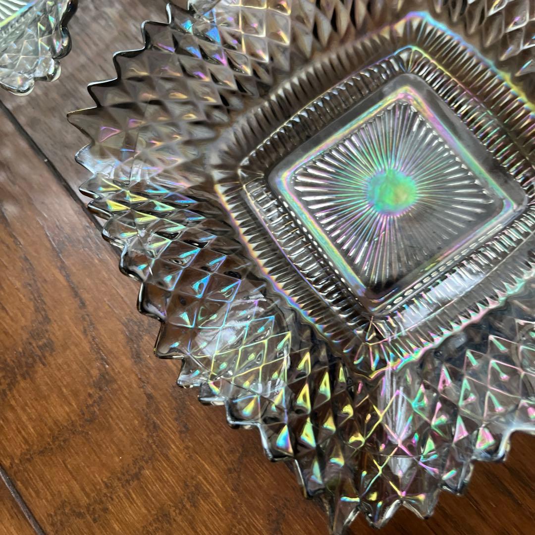 最終処分特価ミラーガラスカーニバルガラス？変形ガラス鉢五個セット光で変わる色表情