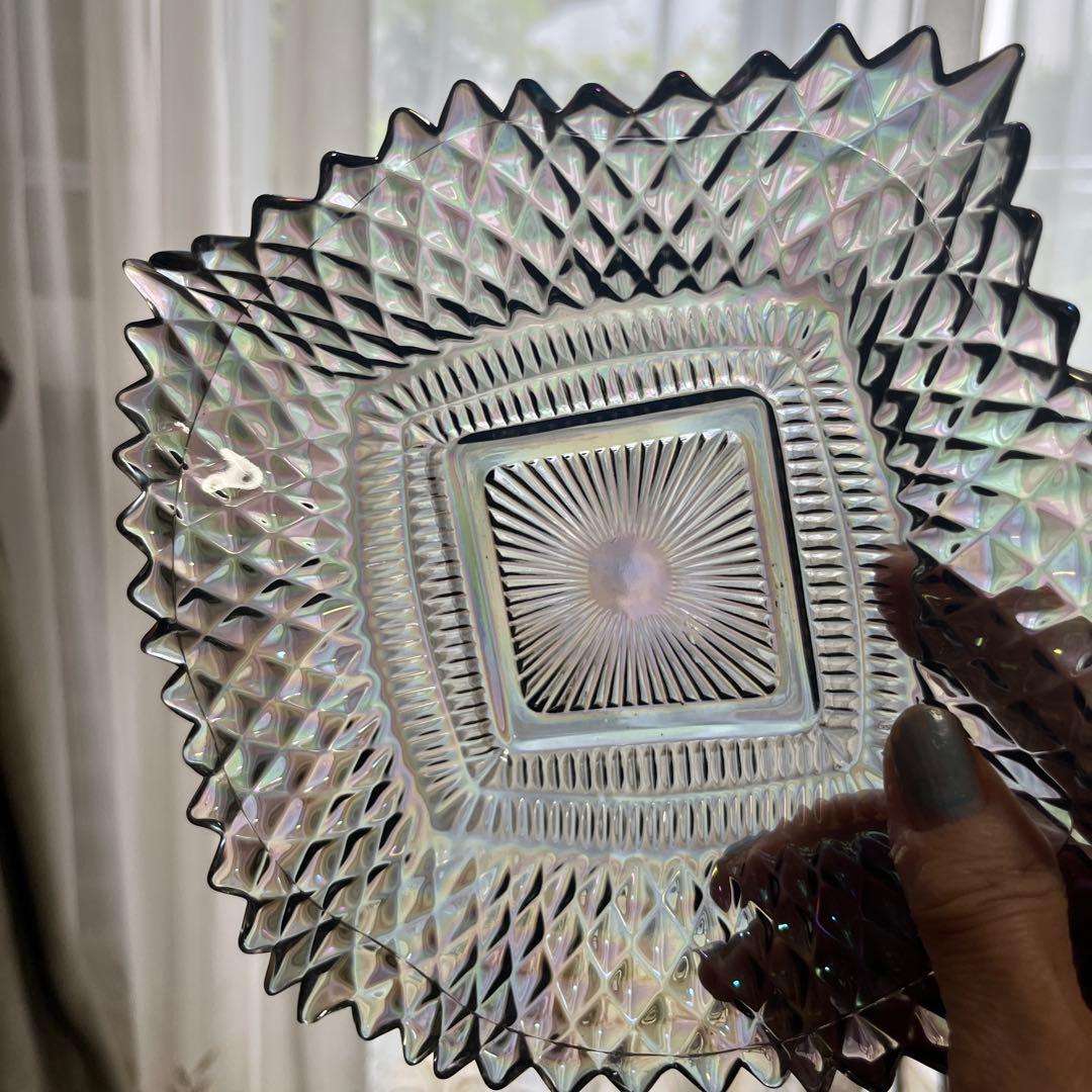 最終処分特価ミラーガラスカーニバルガラス？変形ガラス鉢五個セット光で変わる色表情