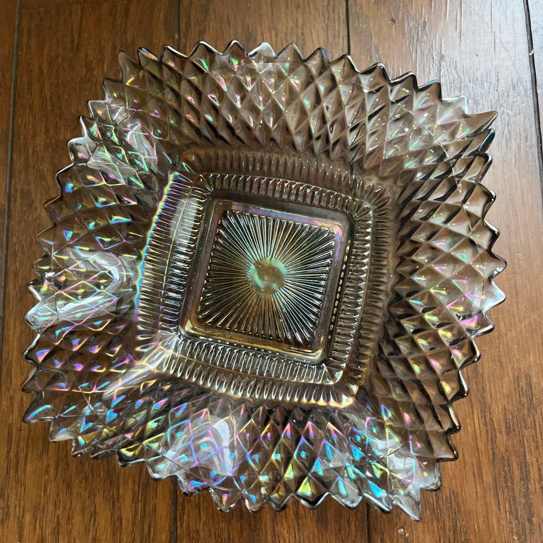 最終処分特価ミラーガラスカーニバルガラス？変形ガラス鉢五個セット光で変わる色表情