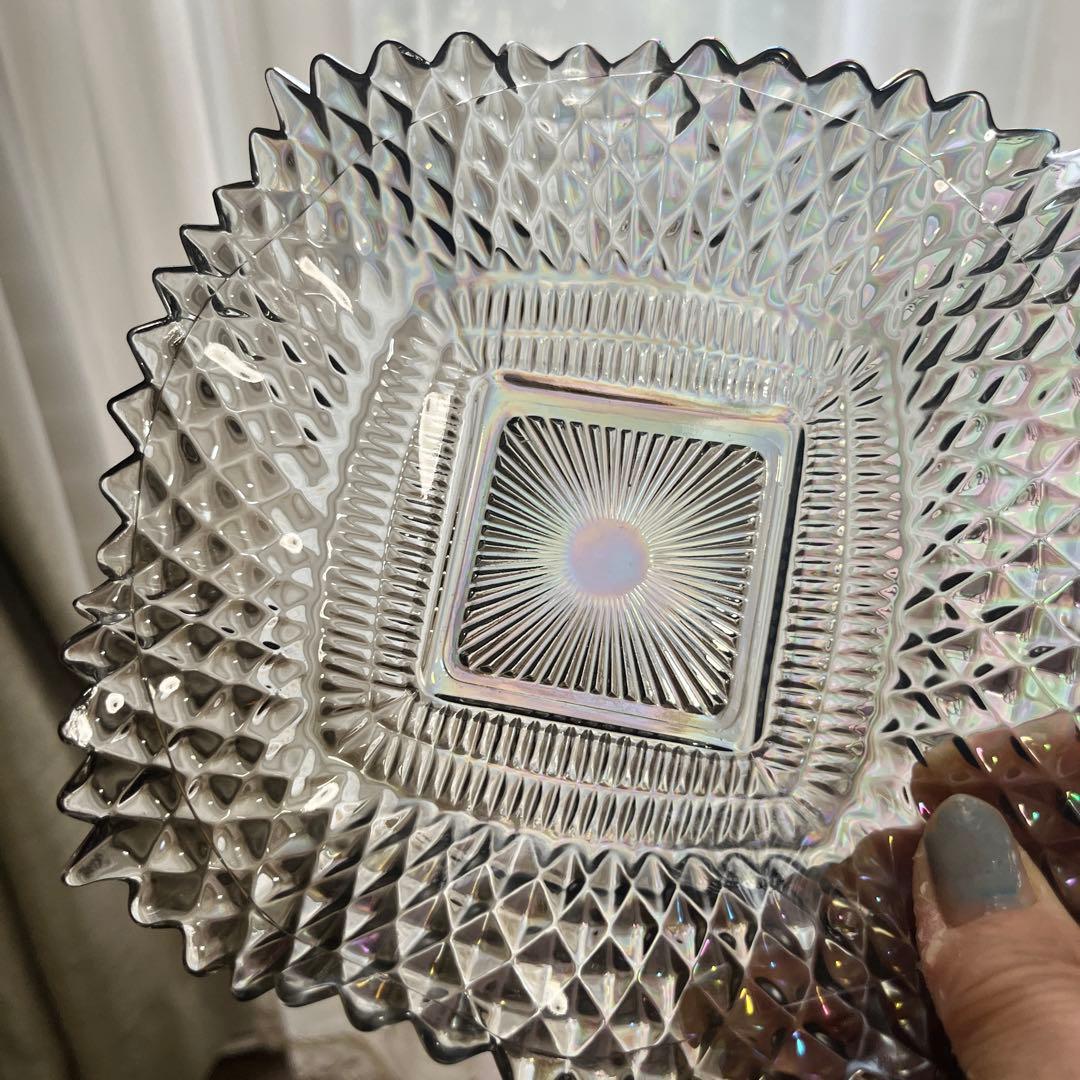 最終処分特価ミラーガラスカーニバルガラス？変形ガラス鉢五個セット光で変わる色表情