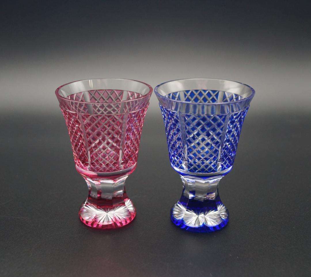 薩摩切子 時代物 高杯揃 ペア 共箱