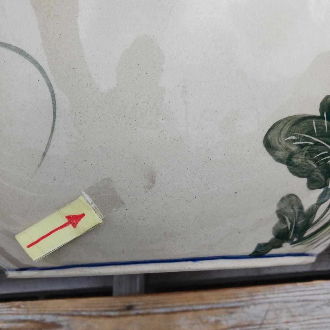 新品　∅50　陶器　睡蓮鉢　特大　メダカ鉢　難有　手書き絵　花柄　手造りLKB2