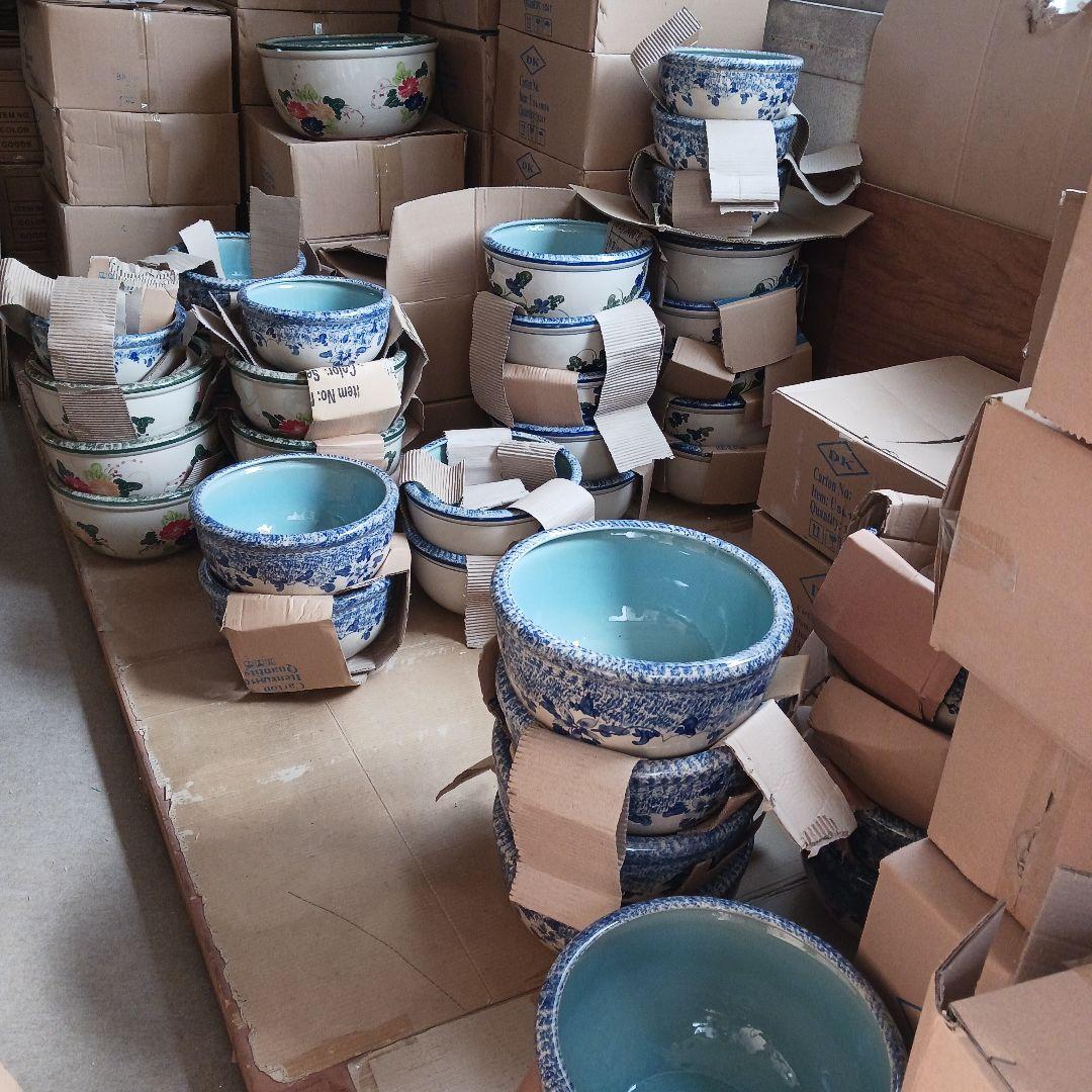 新品　∅50　陶器　睡蓮鉢　特大　メダカ鉢　難有　手書き絵　花柄　手造りLKB2