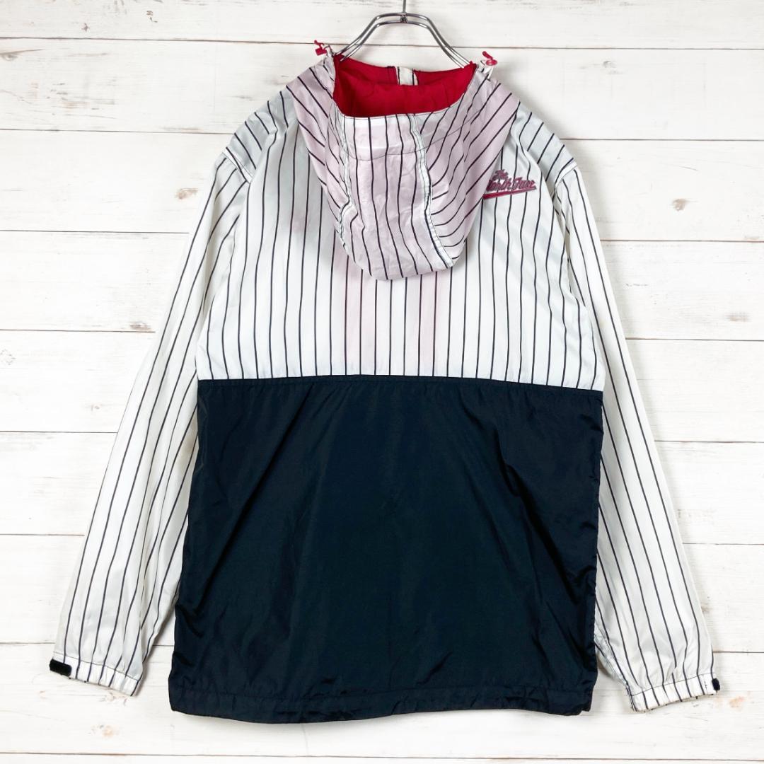 ノースフェイス　ナイロンジャケット　薄手　ロゴ刺繍　ストライプ柄　ドローコードS