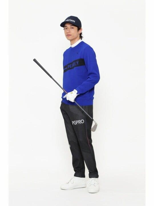 現行　パーリーゲイツ　光栓クルーネックニットプルオーバー　ブルー