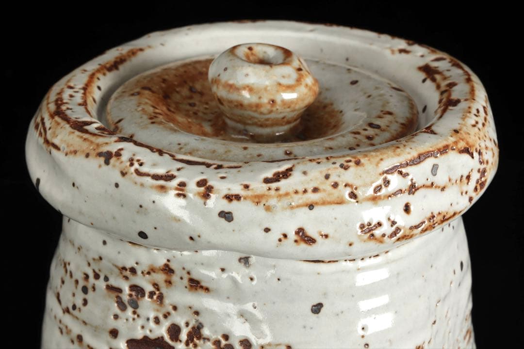 南山窯 目黒威徳 黒地志野水指 共箱 茶道具 水差し 志野釉 美濃焼 在銘 骨董