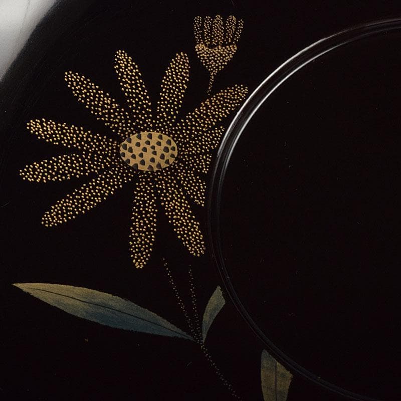 輪島塗　文化功労者　三谷吾一作　草花沈金　茶托　五客　共箱　M　R9503