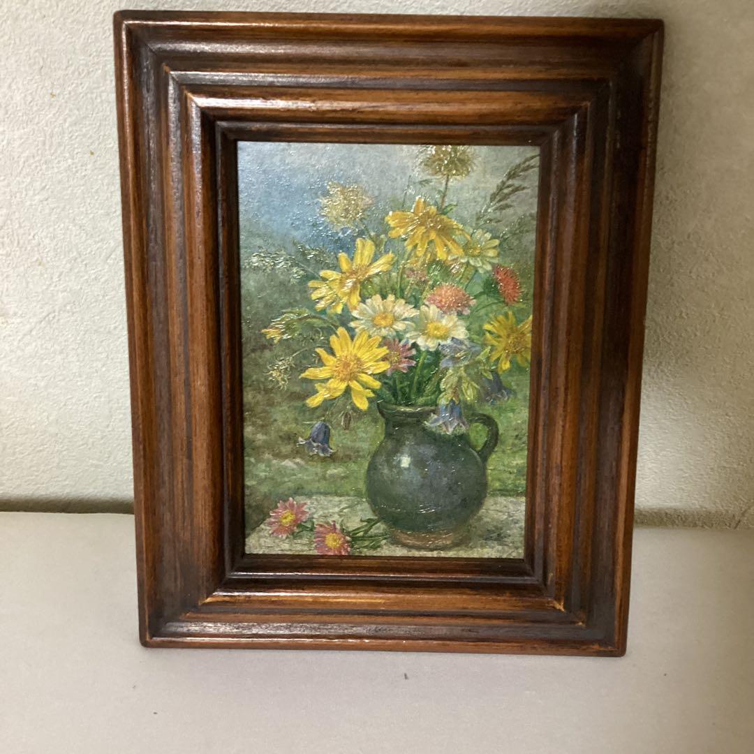 油彩画　花瓶の花　【静物】　額装　肉筆画　メイドイン　オーストリア　即決品