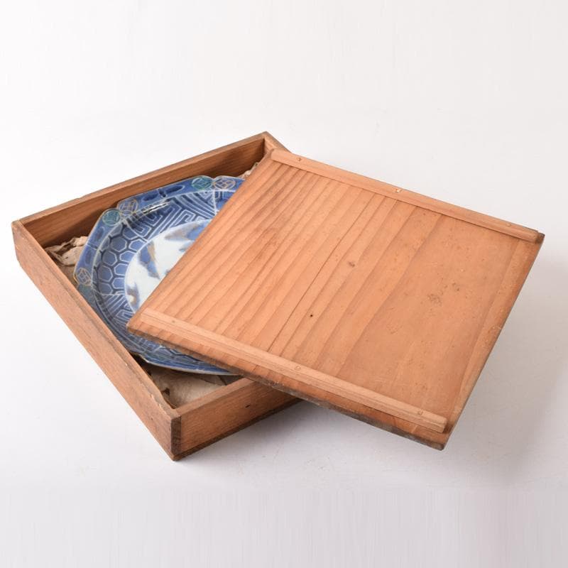 伊万里焼　古伊万里　富長貴春　染付　山水文　輪花皿　時代箱付　C　8264