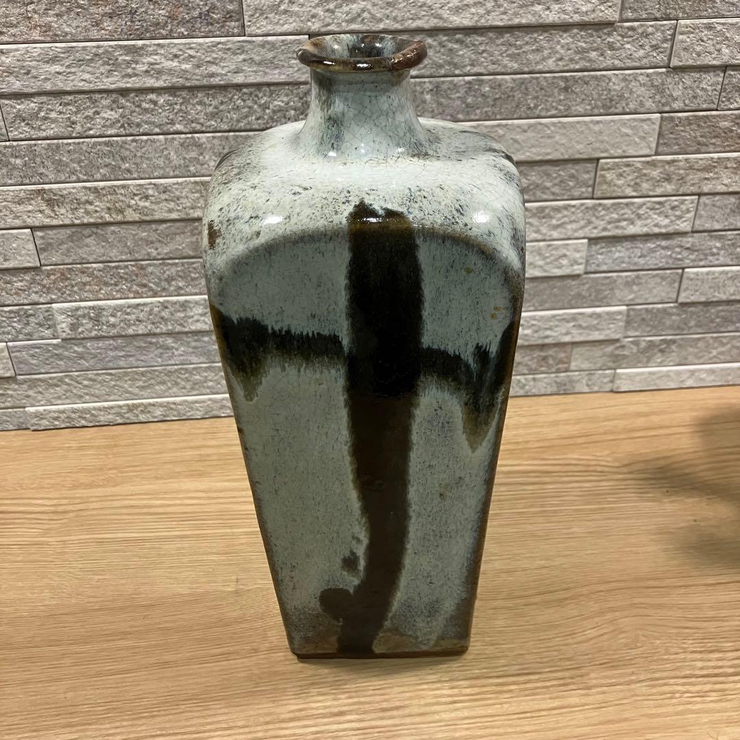 【ビンテージ民藝】濱田庄司　鉄釉花瓶 角瓶/益子焼