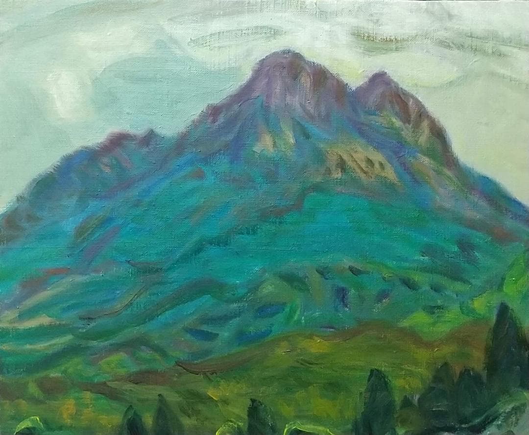 油絵「由布岳」F8 絵画