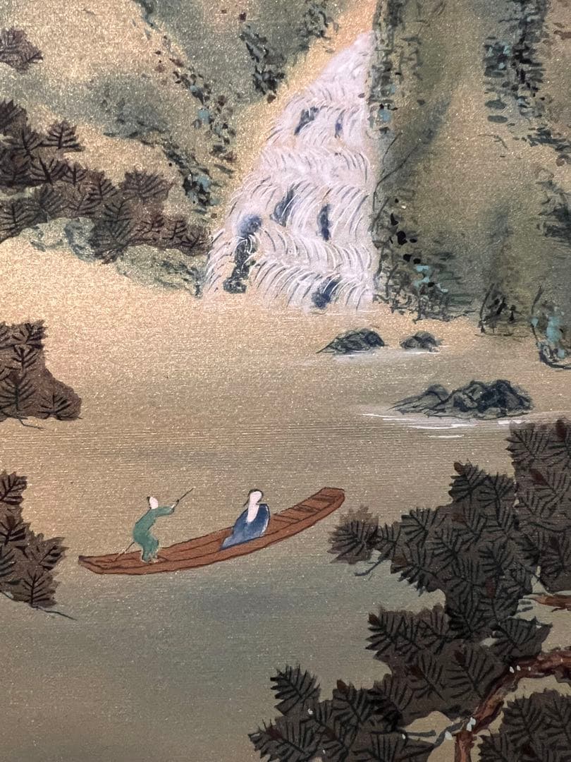 国井幸雪『蓬莱山』 共箱 日本画 茶掛 掛け軸 掛軸 金泥 骨董 縁起物 絵画