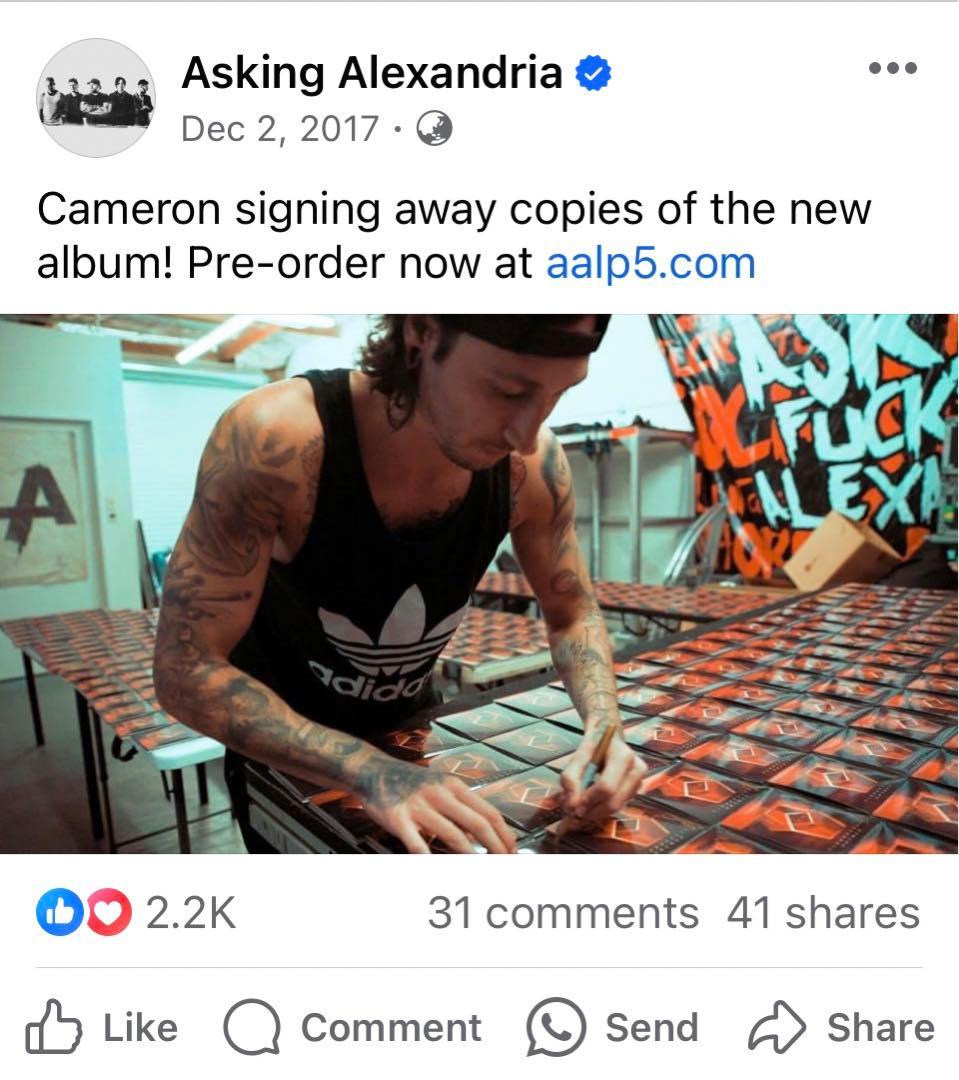 Asking Alexandria 直筆メンバー全員サイン入りジャケット 額縁付