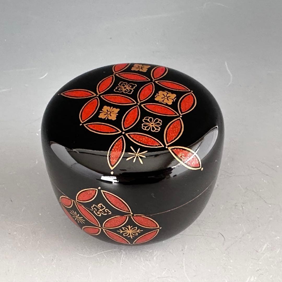 茶道具　四季七宝蒔絵　黒　平棗　岡本陽斎　共箱　漆芸　薄茶器　茶会　棚　茶箱
