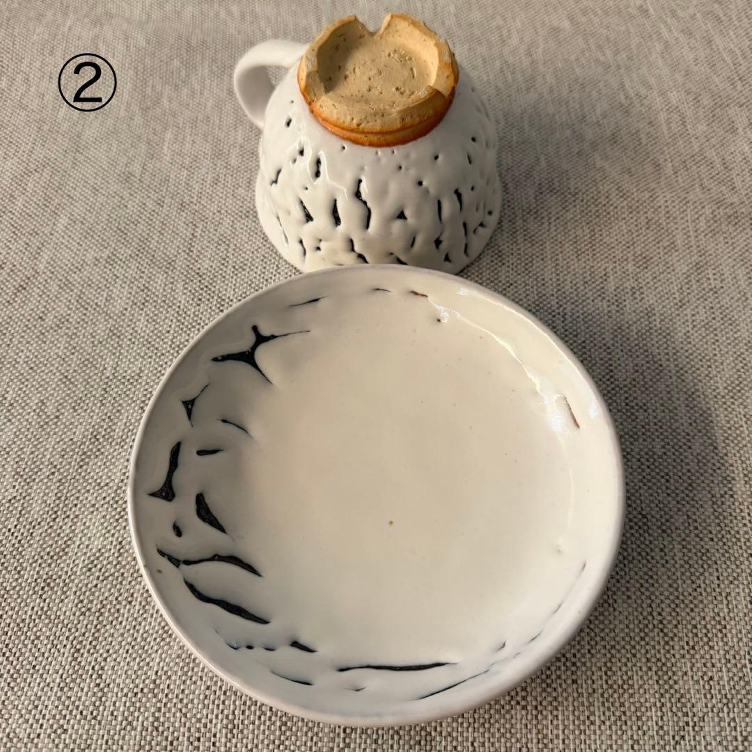 萩焼　風来坊窯　小松健　白萩　白釉　コーヒーカップ＆ソーサー　2客