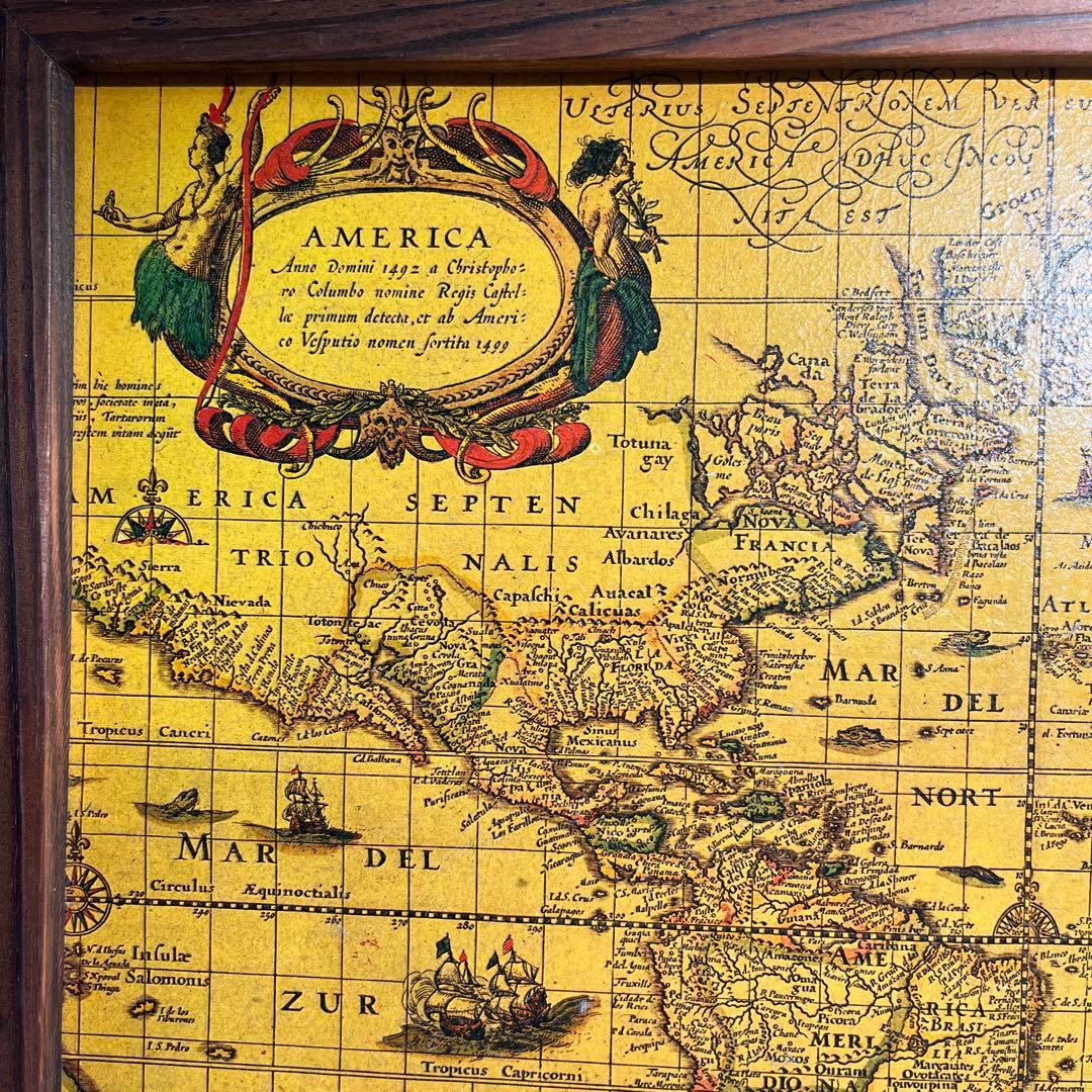 Antique アンティーク 世界地図 木製 額 スペイン製