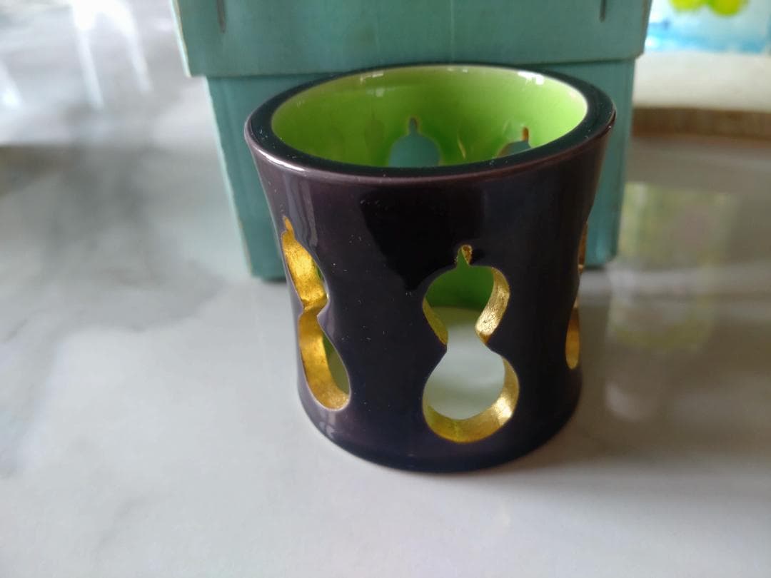 蓋置 『中村翠嵐造』『紫交趾』『六瓢透し』 共箱 茶道具