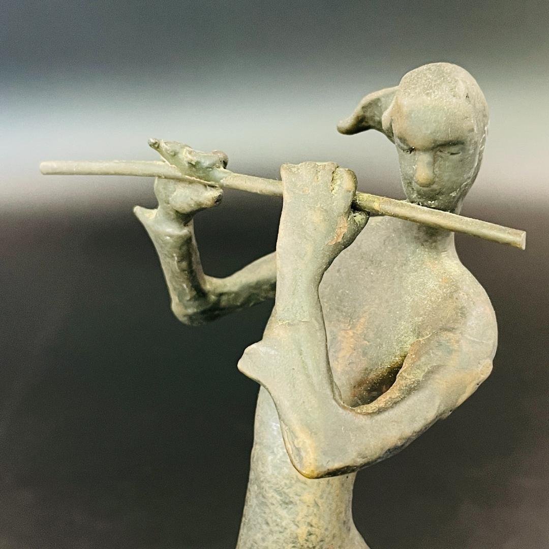 ブロンズ彫刻 フルートを吹く女性像 銅製 ミッドセンチュリーモダン R8SB28