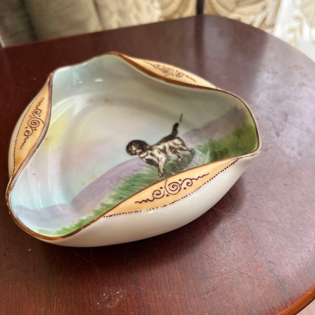 最終処分オールドノリタケレアな形のアッシュトレイ犬とお花M Japan1921〜