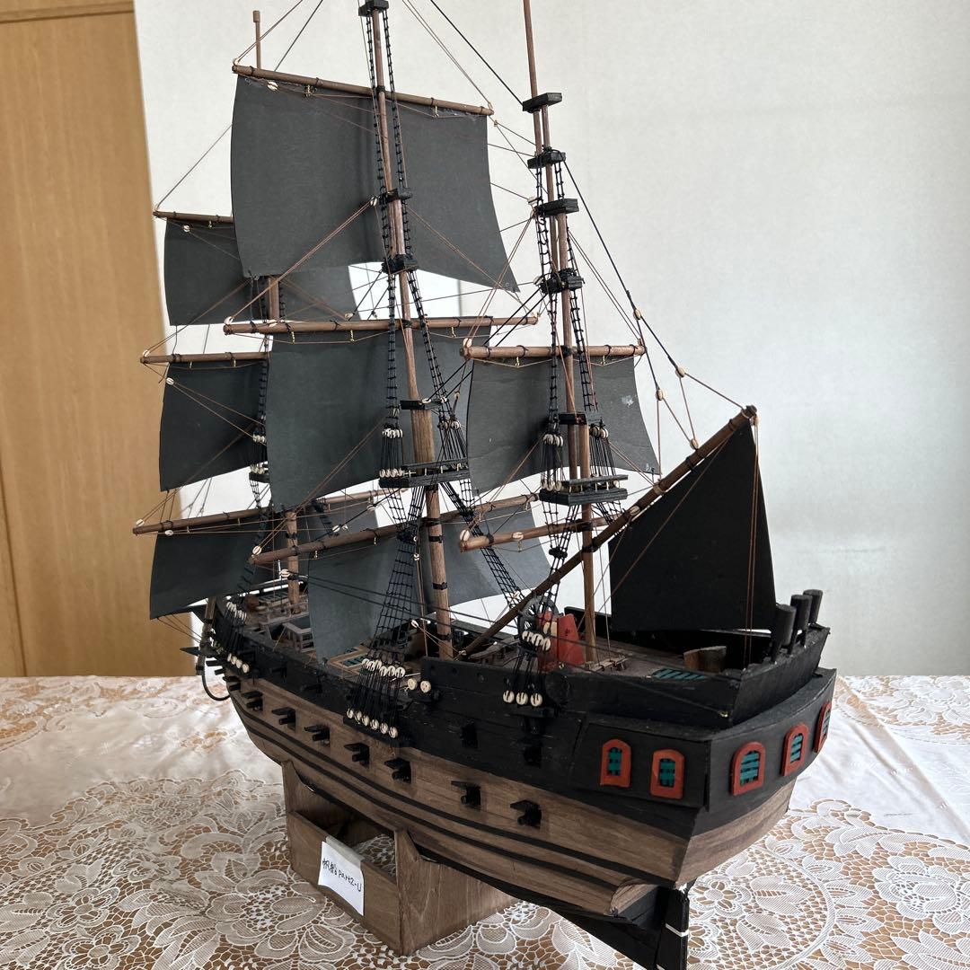 木製帆船模型 船台付き (帆船part2-U) (全てハンドメイド)