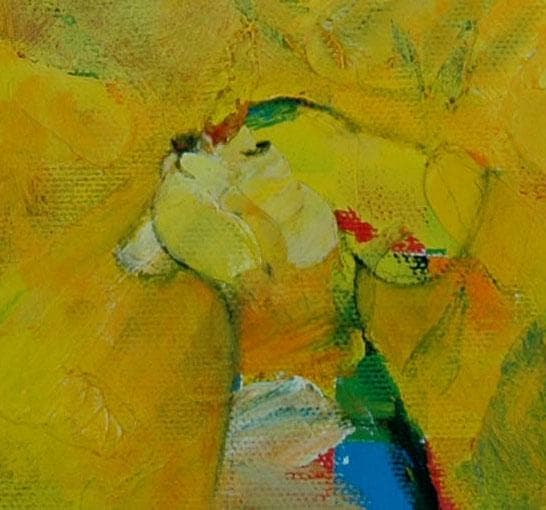 油絵 菅家令子 絵 絵画インテリア額付(青緑＋金色の枠)uF6-071119犬猫