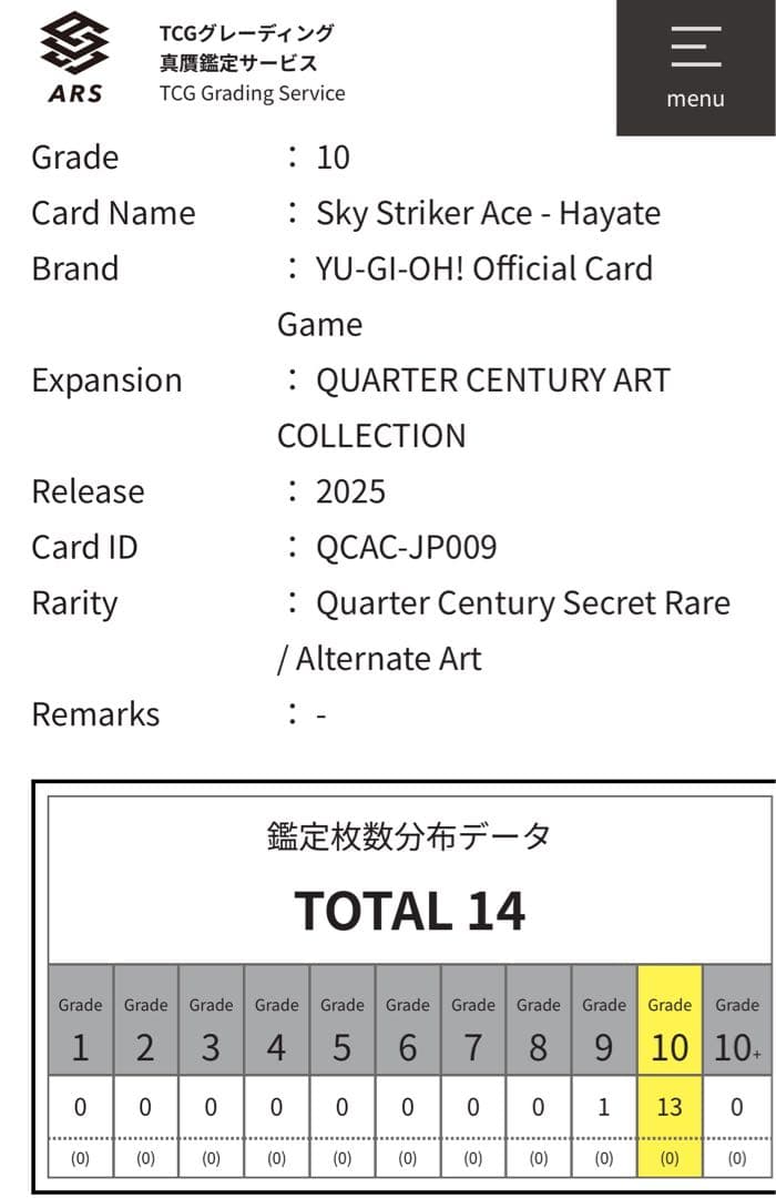 ARS10 閃刀姫 レイ 閃刀姫 ハヤテ 絵違い アートコレクション PSA10