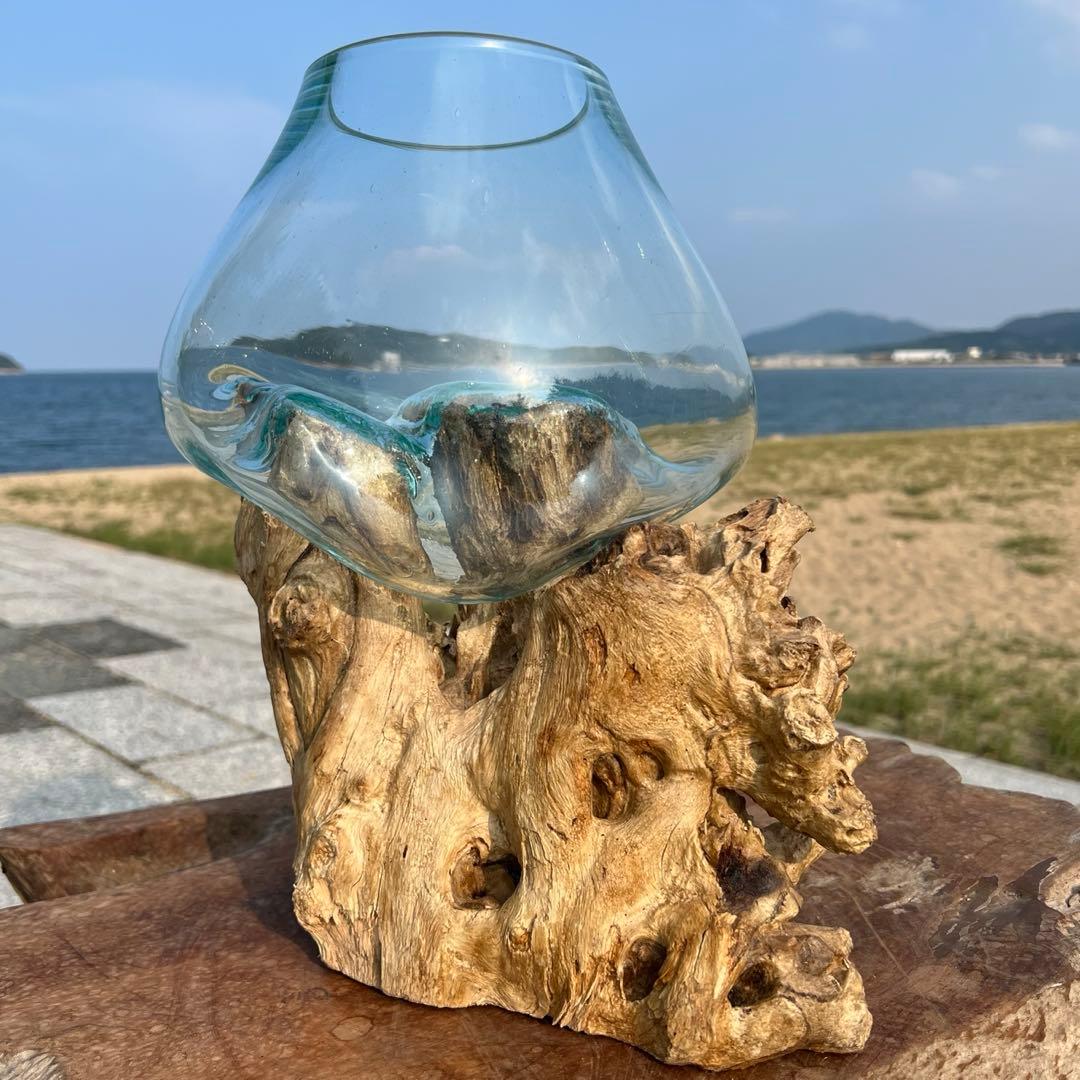 流木ガラスオブジェ特大G 花瓶 金魚鉢 テラリウム フラワーポット 水槽 アート