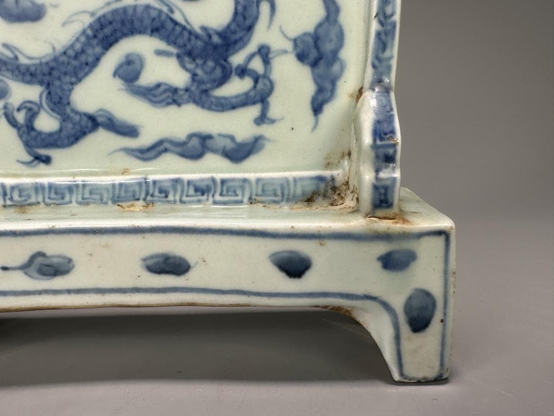 中国美術　明〜清時代　青花龍文硯屏　置物　時代　古物　唐物