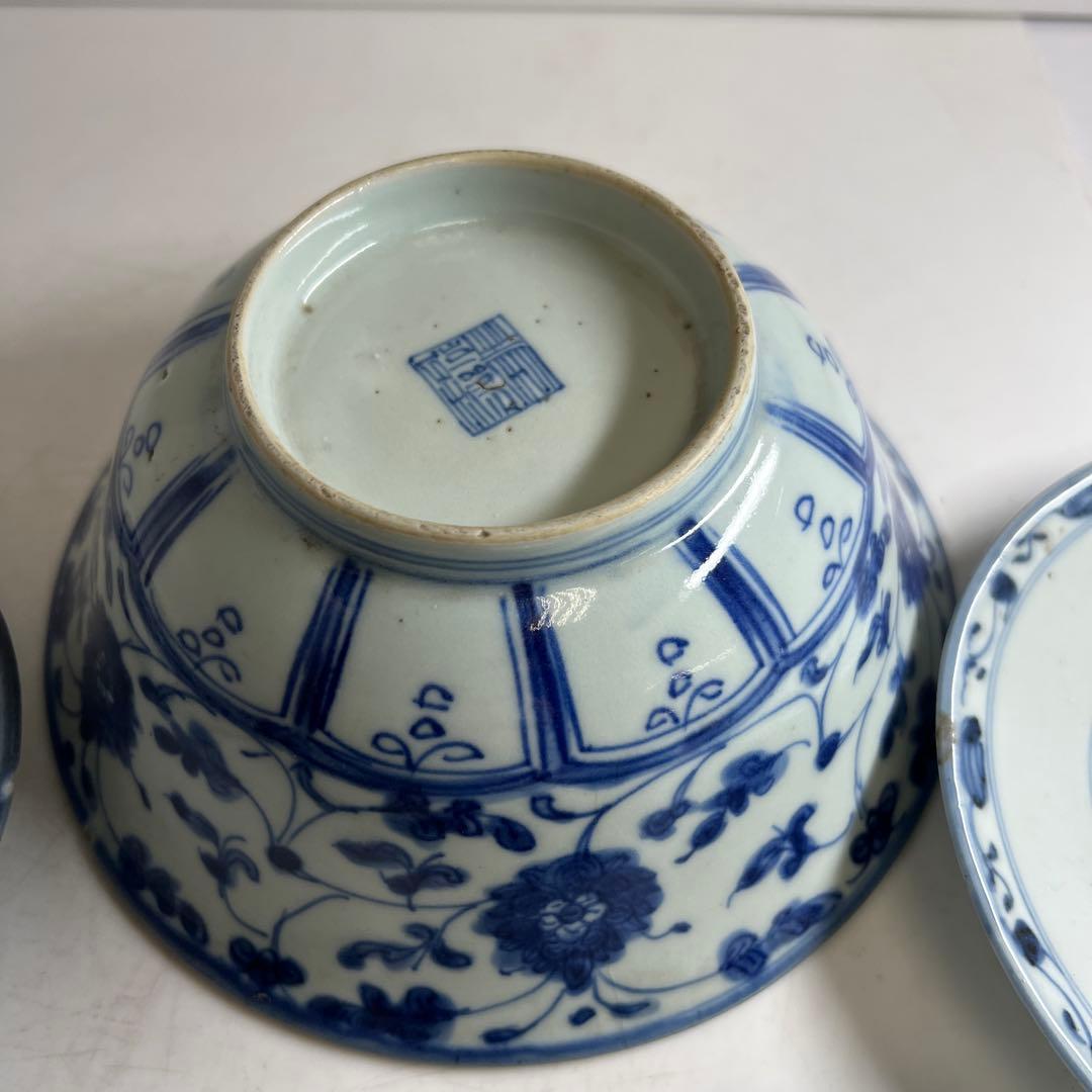 中国明末清朝時代　青草鉢、皿色々　口径約14~18㎝　東Y7-1030②トヒサ