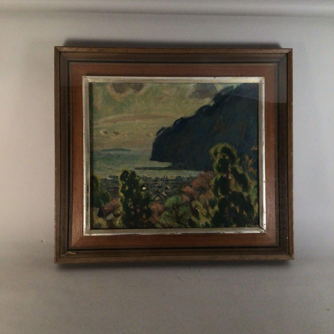 No3710額装　笹鹿彪　「熱海の朝」　油彩画10号　直筆サイン　絵画　送料無料