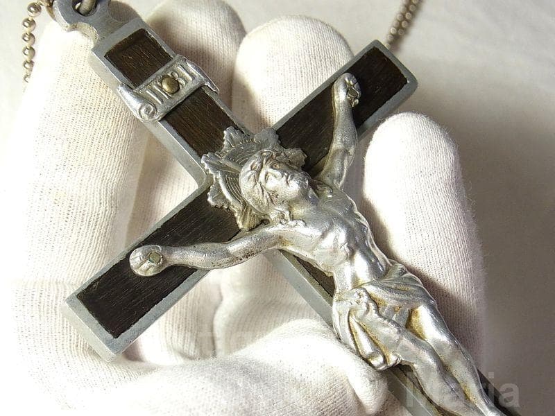 c1592【大型サイズ】フランス アンティーク クロス（軽金属＋黒檀）