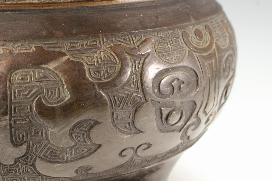 古銅 饕餮紋 双耳 円形 瓶掛(K-LC698)