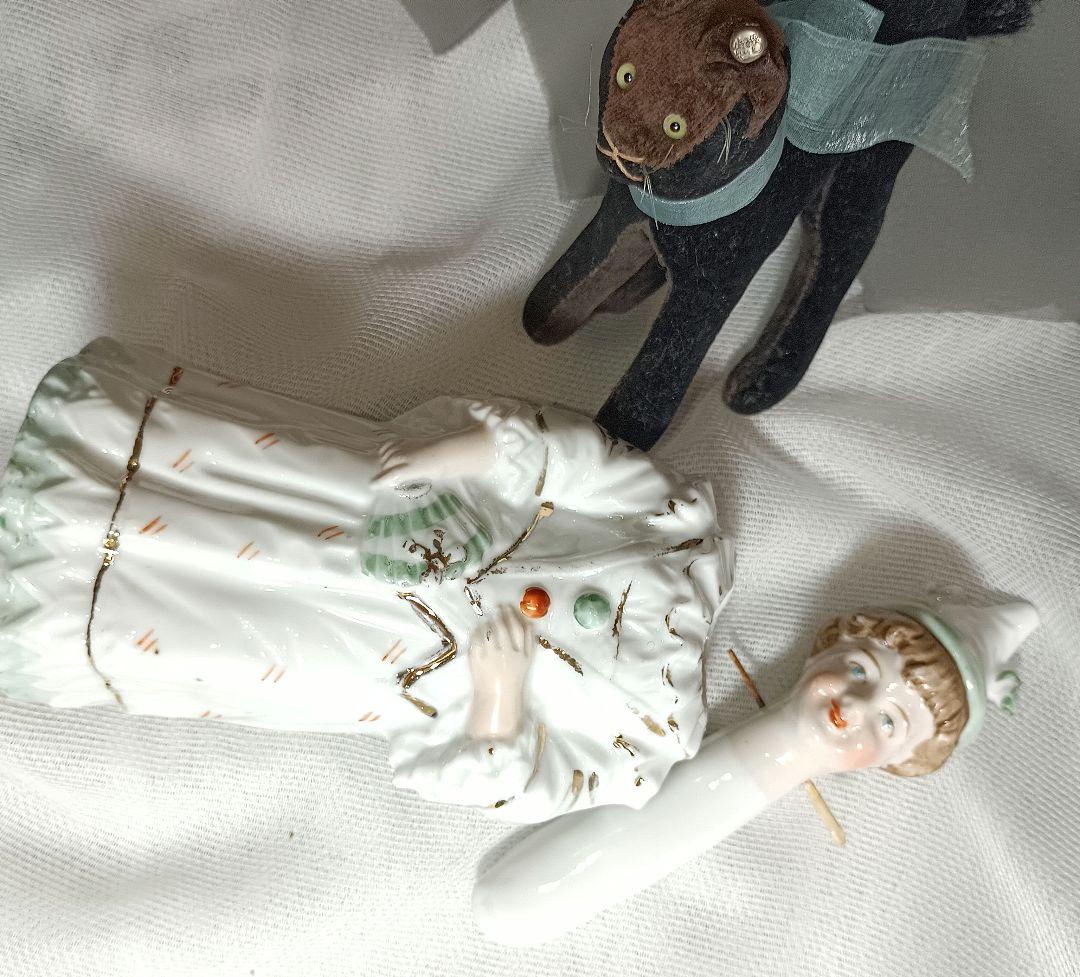 F3⭐アンティークドール　フィギュリン　ノッディングドール　ハーレクイン衣装⭐