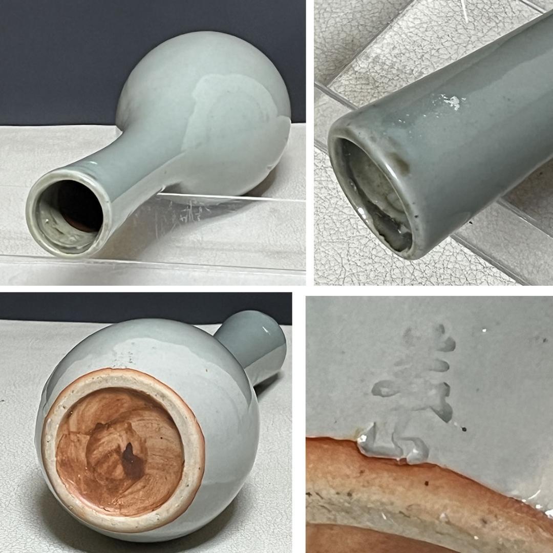 三代 諏訪蘇山 青磁 鶴首 一輪生 共箱 諏訪修 鶴首花入 一輪挿し k3576