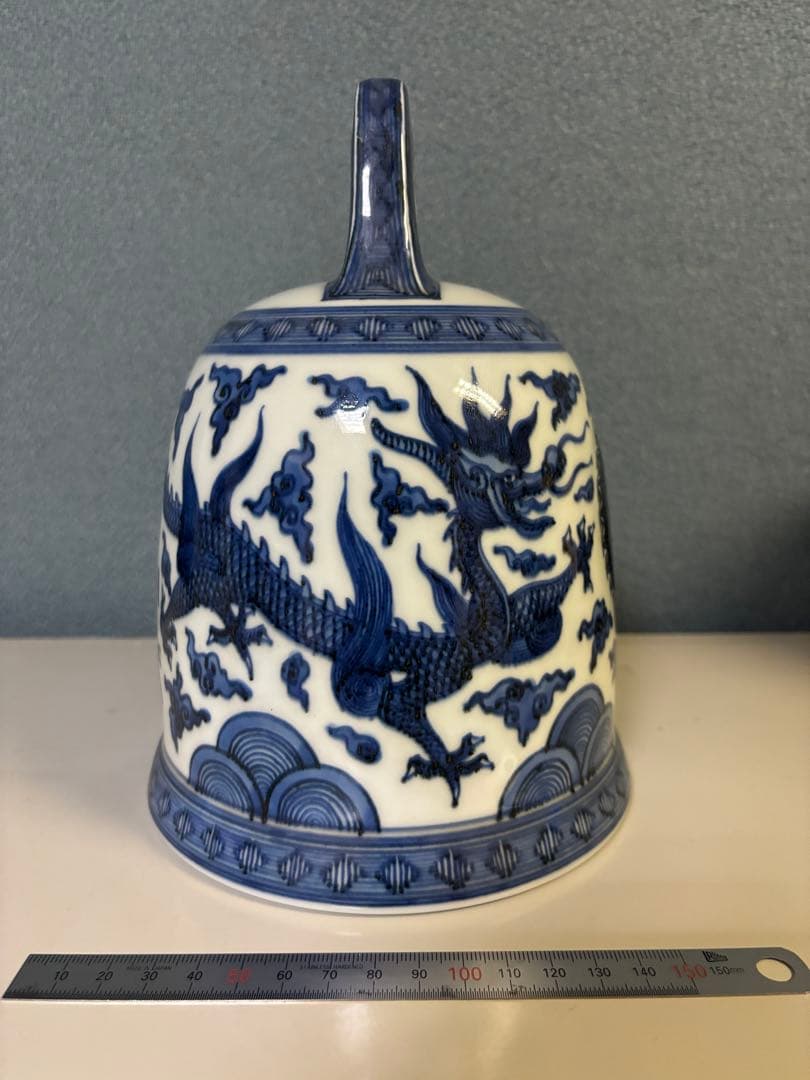 鐘　竹泉　木米　倣　　陶器　釣鐘 煎茶道具　染付