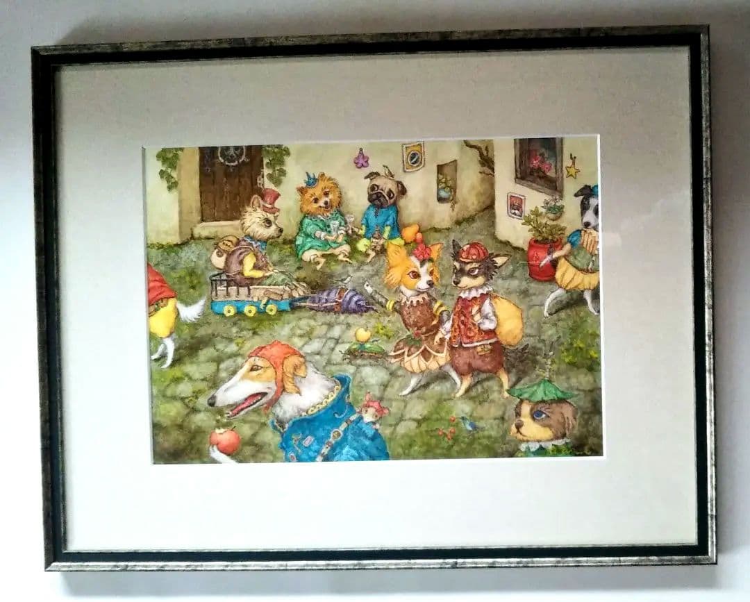 ✴️特別価格【原画】『トオボエ通り』（絵画　犬　チワワ　パピヨン　パステル画）