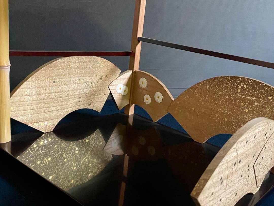 【美品】 「祖」 裏千家 鵬雲斎好 寿扇棚 春斎 溜塗 菊置上 共箱 （F寿扇）